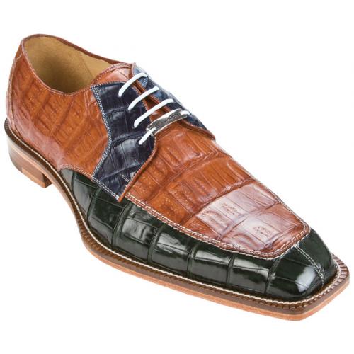 Belvedere "Badia 1439" Forest / Navy / Honey Genuine Crocodile Shoes